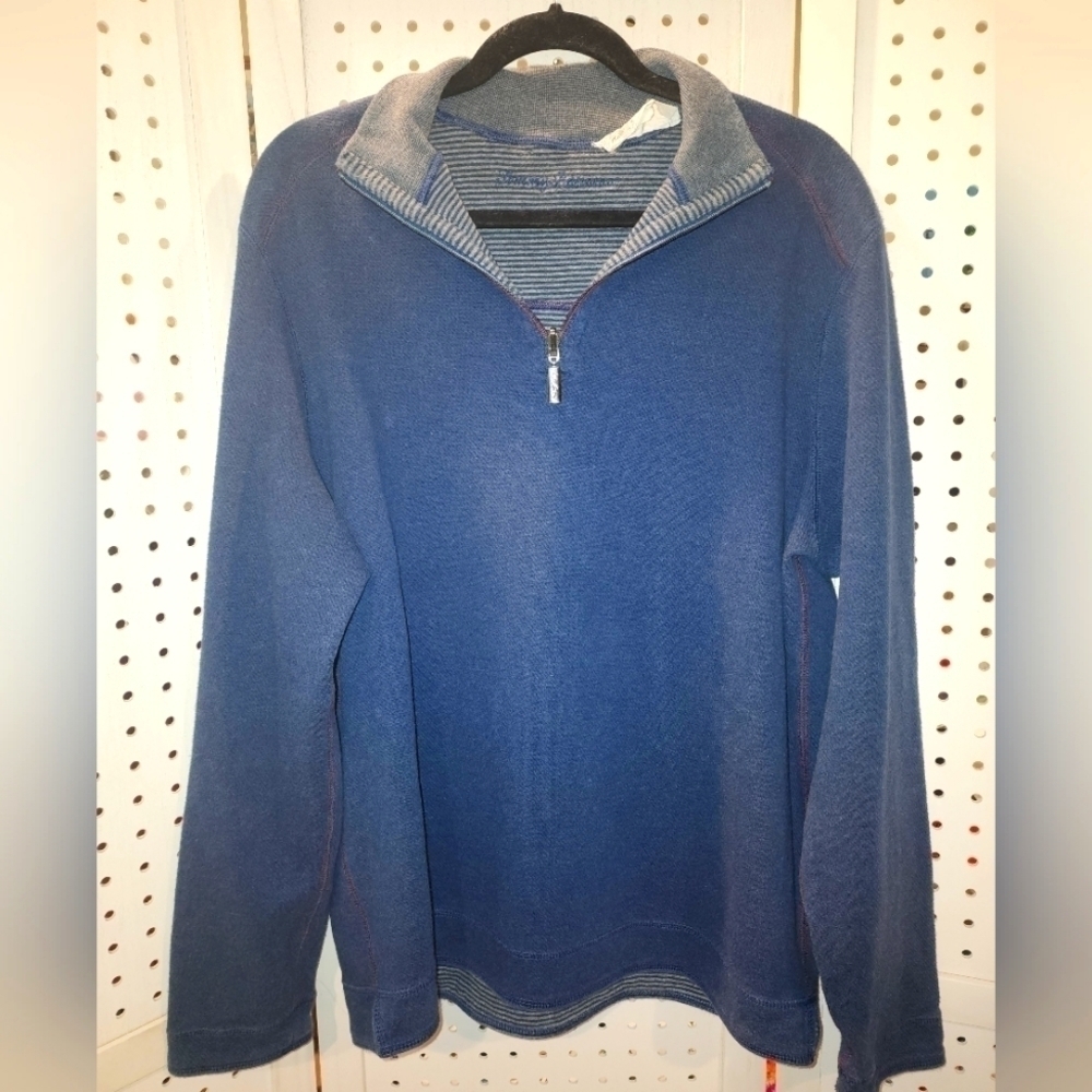 Tommy Bahama Blue Pull Over Reversable Sweater Large 1/4 Zip